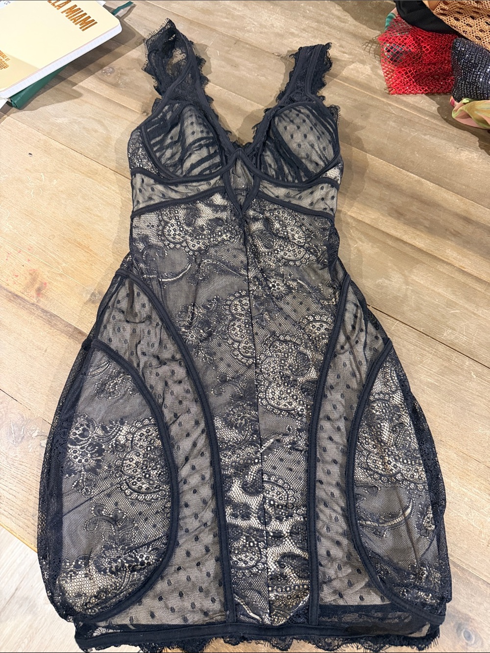 bebe Black Sheer Lace Mini Dress